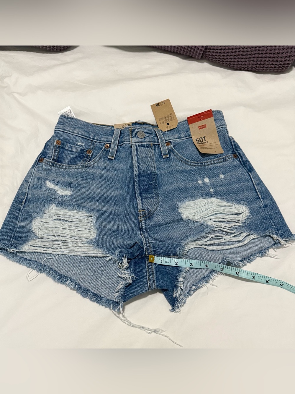 Levi's Distressed Light Blue 501 Denim Shorts